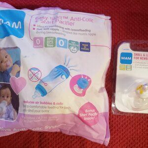 MAM bottle and 2 new pacifiers.